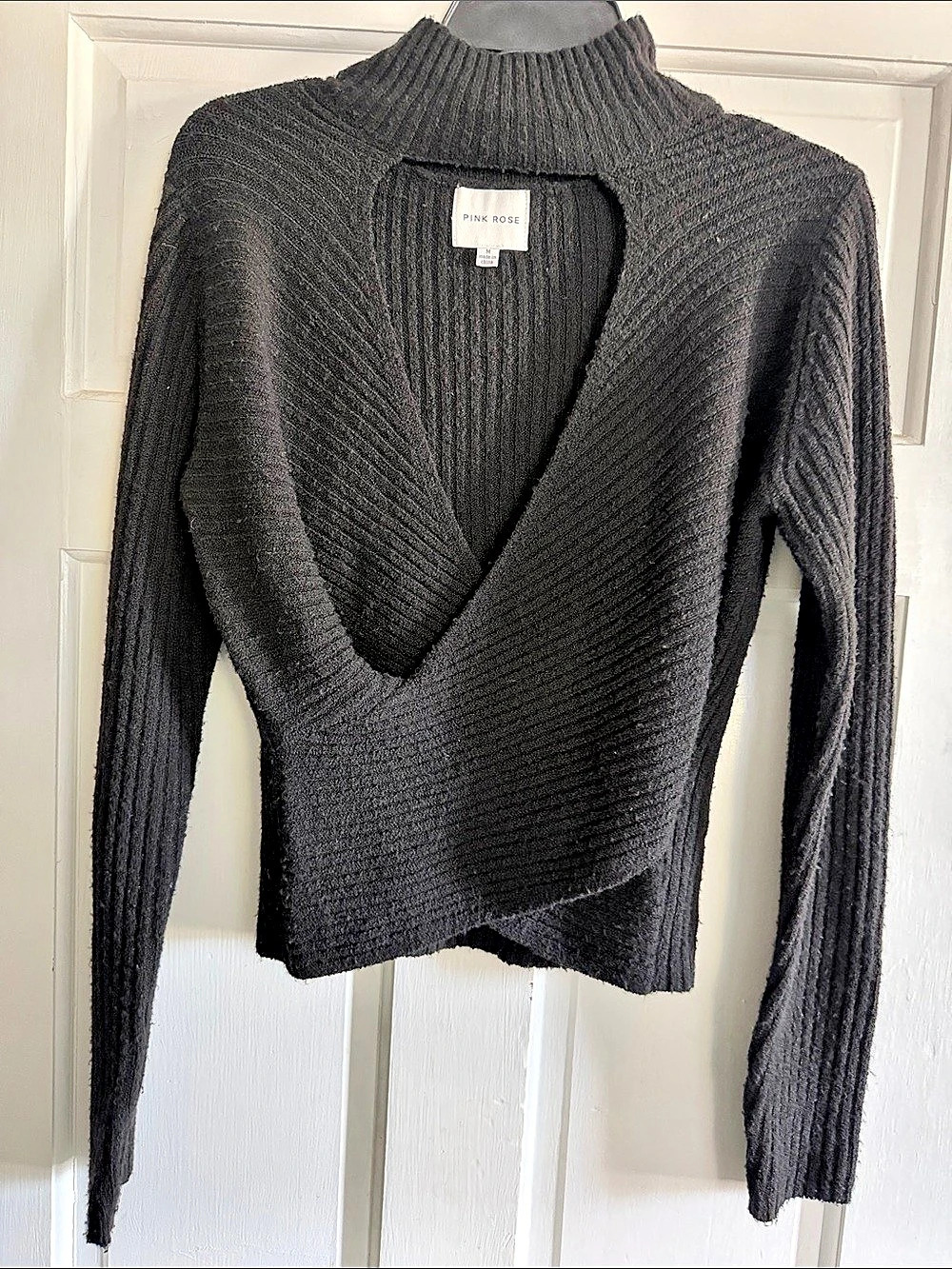 Pink Rose Black Wrap Front Turtleneck Sweater Size Medium Like New